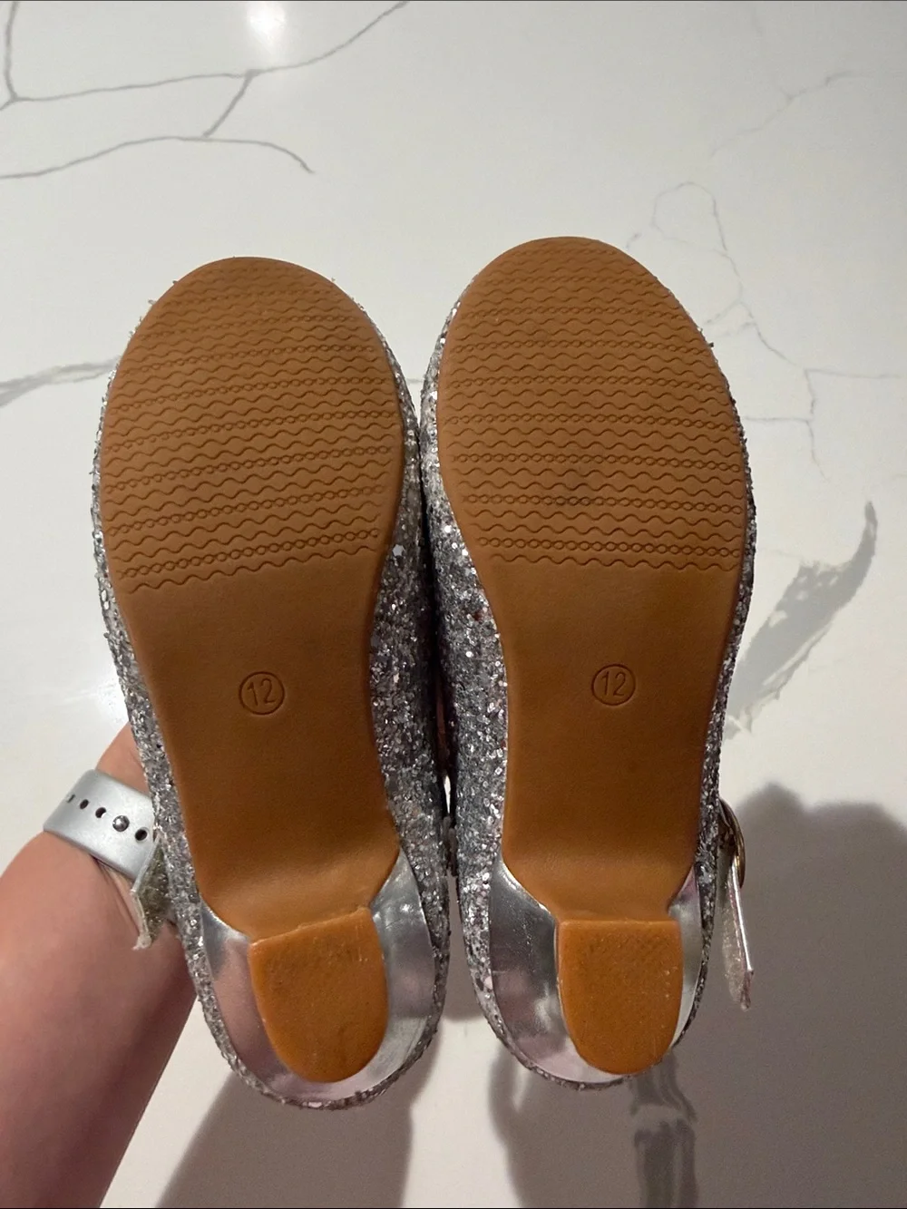 Girls Silver Glitter Mary Janes with Decorative Bow